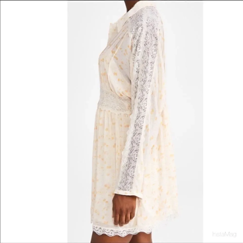 Free People Sheer Romance Mini Dress in Tea Combo Size XS